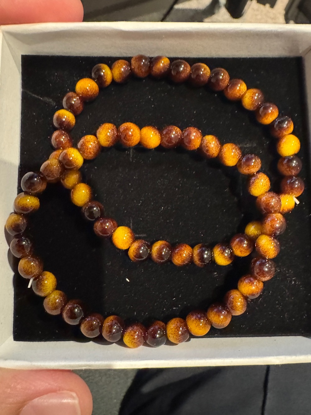 Handcrafted Tiger's Eye glass beads Bracelet Set - Yellow Brown
